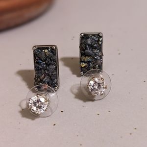 2 pairs diamond earrings faux silver toned hypoallergenic earrings